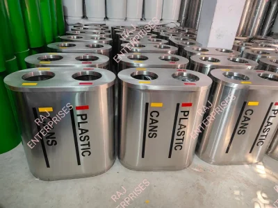 Stainless Steel Trio Dustbin 3 in 1 120 L Office Open Top Bin – Grade 202 Silver