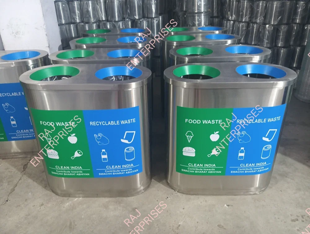 Stainless Steel Trio Dustbin 3 in 1 120 L Office Open Top Bin – Grade 202 Silver