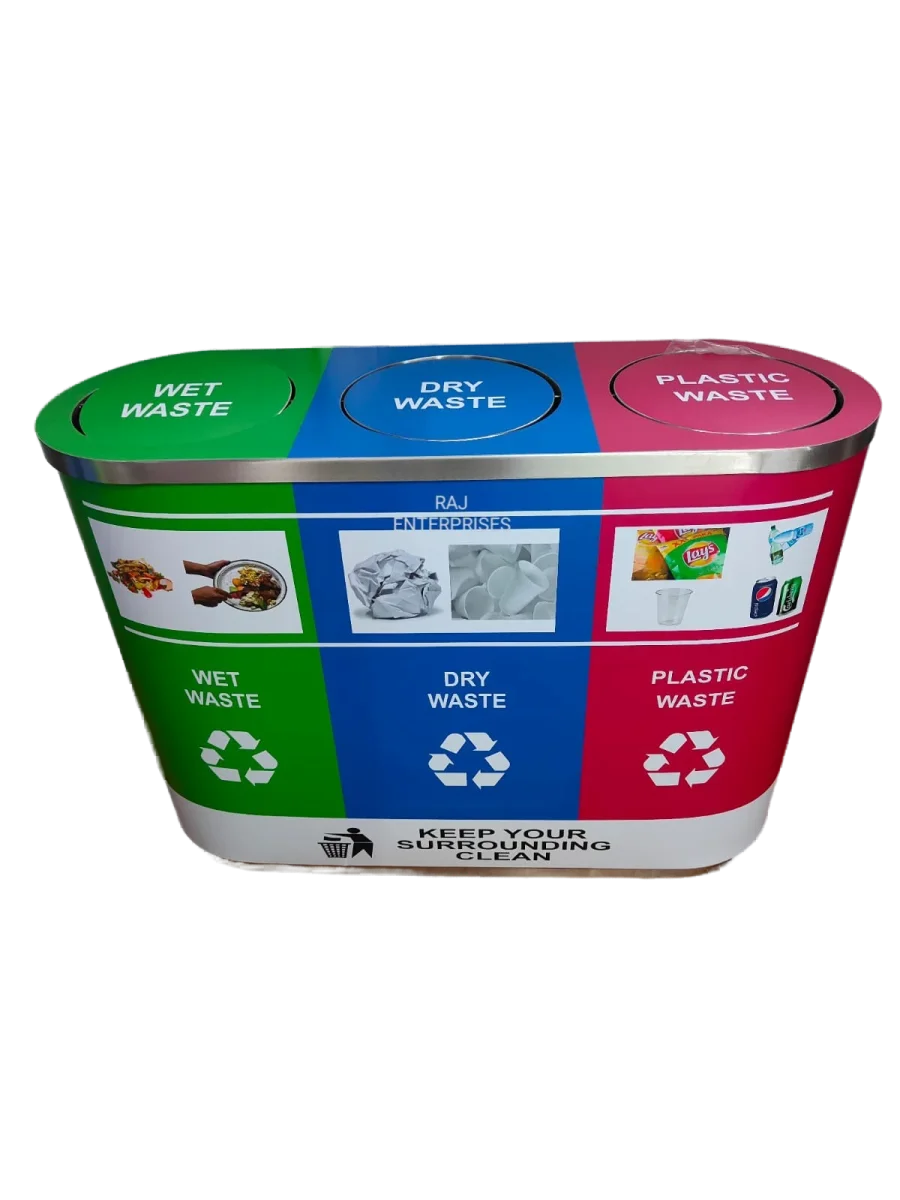 Stainless Steel 3 Compartment Dustbin (180) LTR.