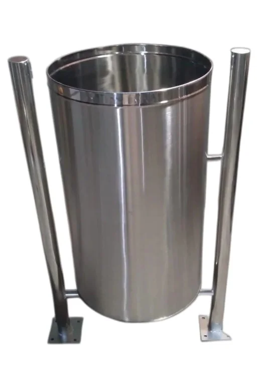 Stainless steel single pole - mounted dustbin