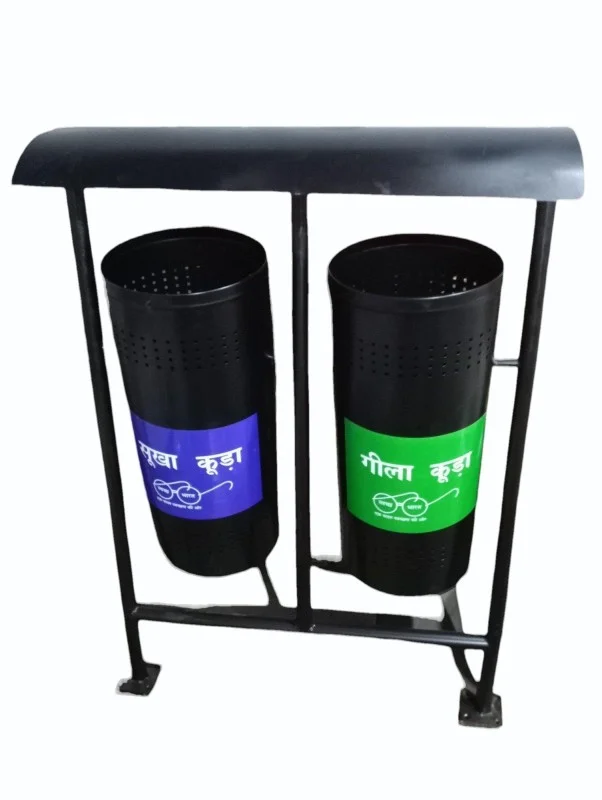 stainless steel pole mounted twin bin